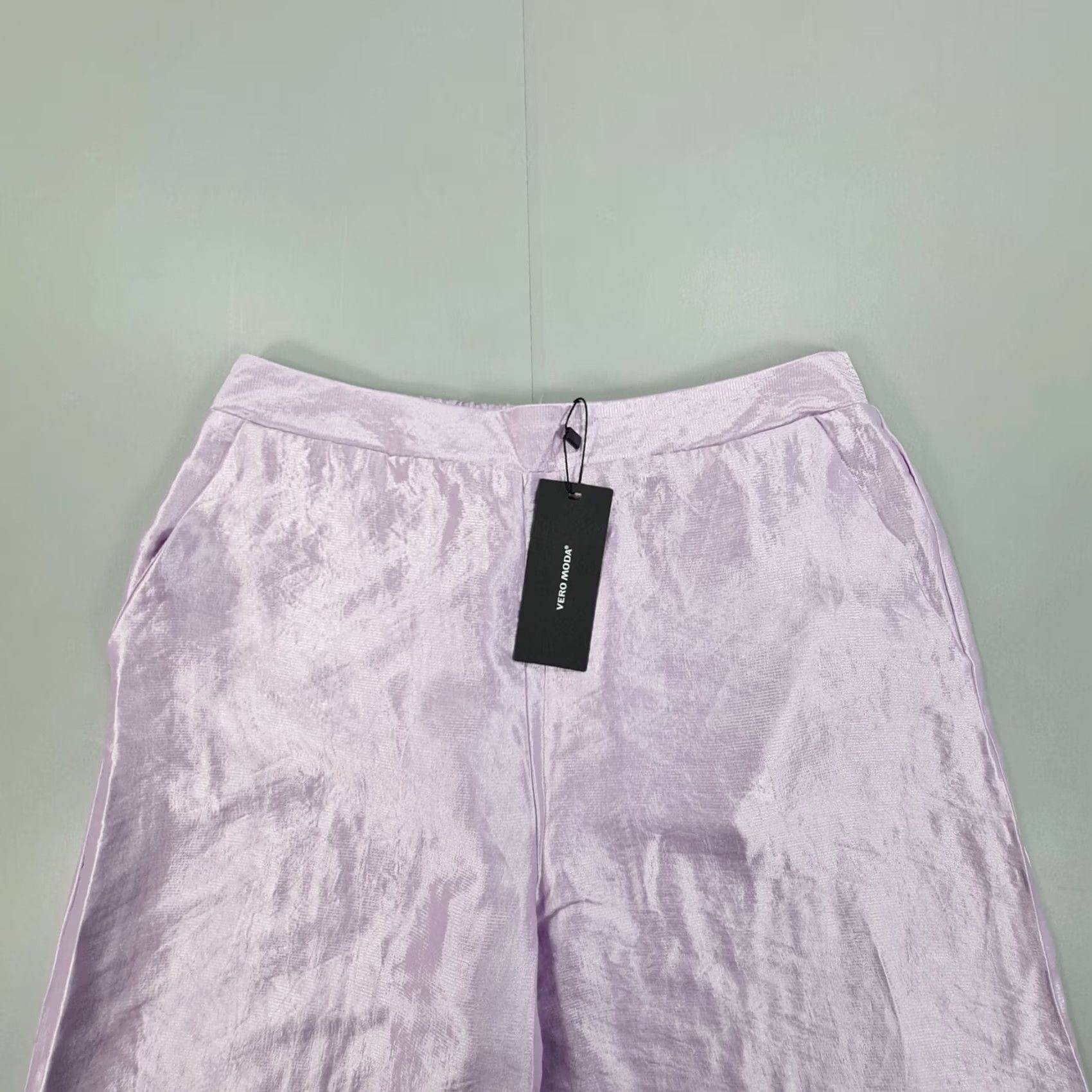 Vintage Vero Moda Womens Trousers Purple Medium Wide-Leg Baggy Pants Satin Vmhall Size 32" / US 10 / IT 46 - 3 Thumbnail