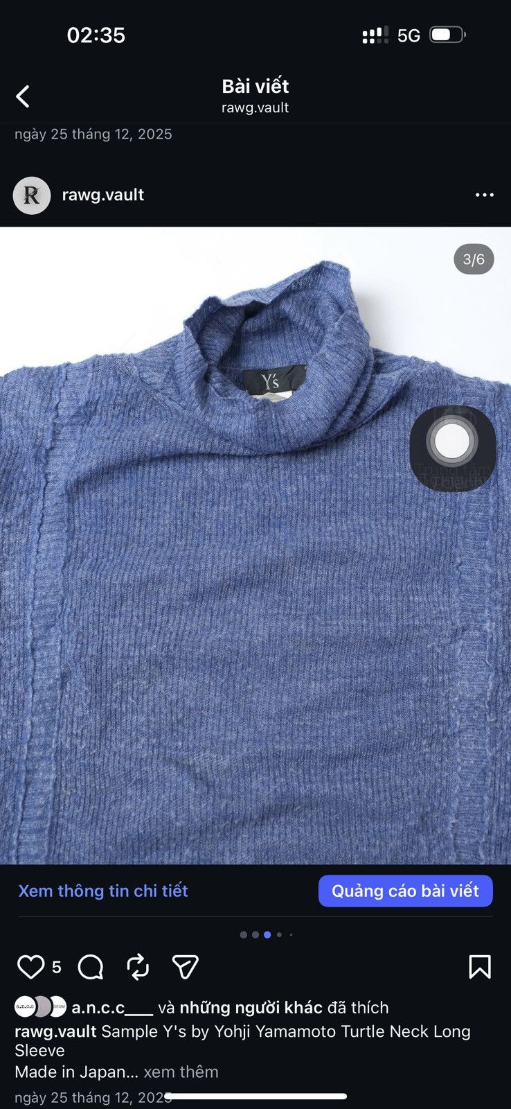 Yohji Yamamoto Sample Y's by Yohji Yamamoto Turtle Neck Long Sleeve Size US M / EU 48-50 / 2 - 6 Thumbnail