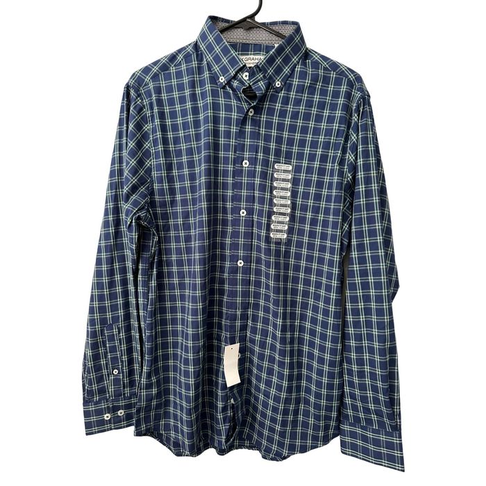 Designer New Nick Graham Shirt Medium Neck 15.5 Plaid Modern Fit Blue ...