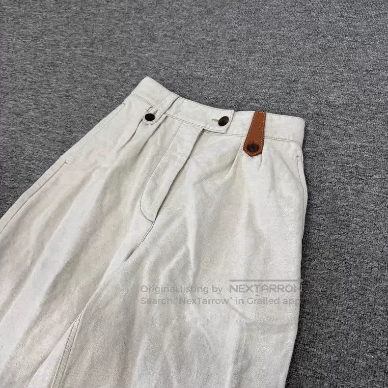 Loewe Loewe Ivory High-waisted Leather Trim Linen Wide Leg Pants Size 42" / US 20 - 3 Thumbnail