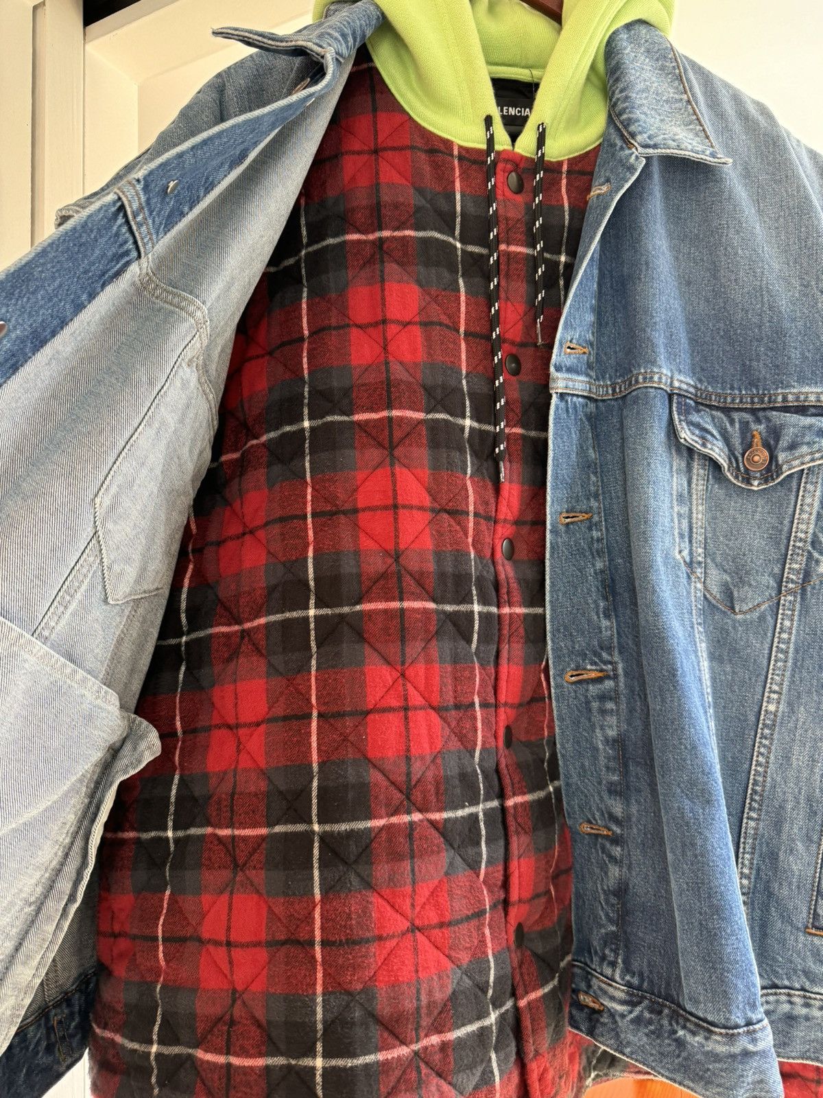 Balenciaga FW 18 Gilet Denim Layer 2 in 1 Plaid Quilted Hood Jacket Size US M / EU 48-50 / 2 - 6 Thumbnail