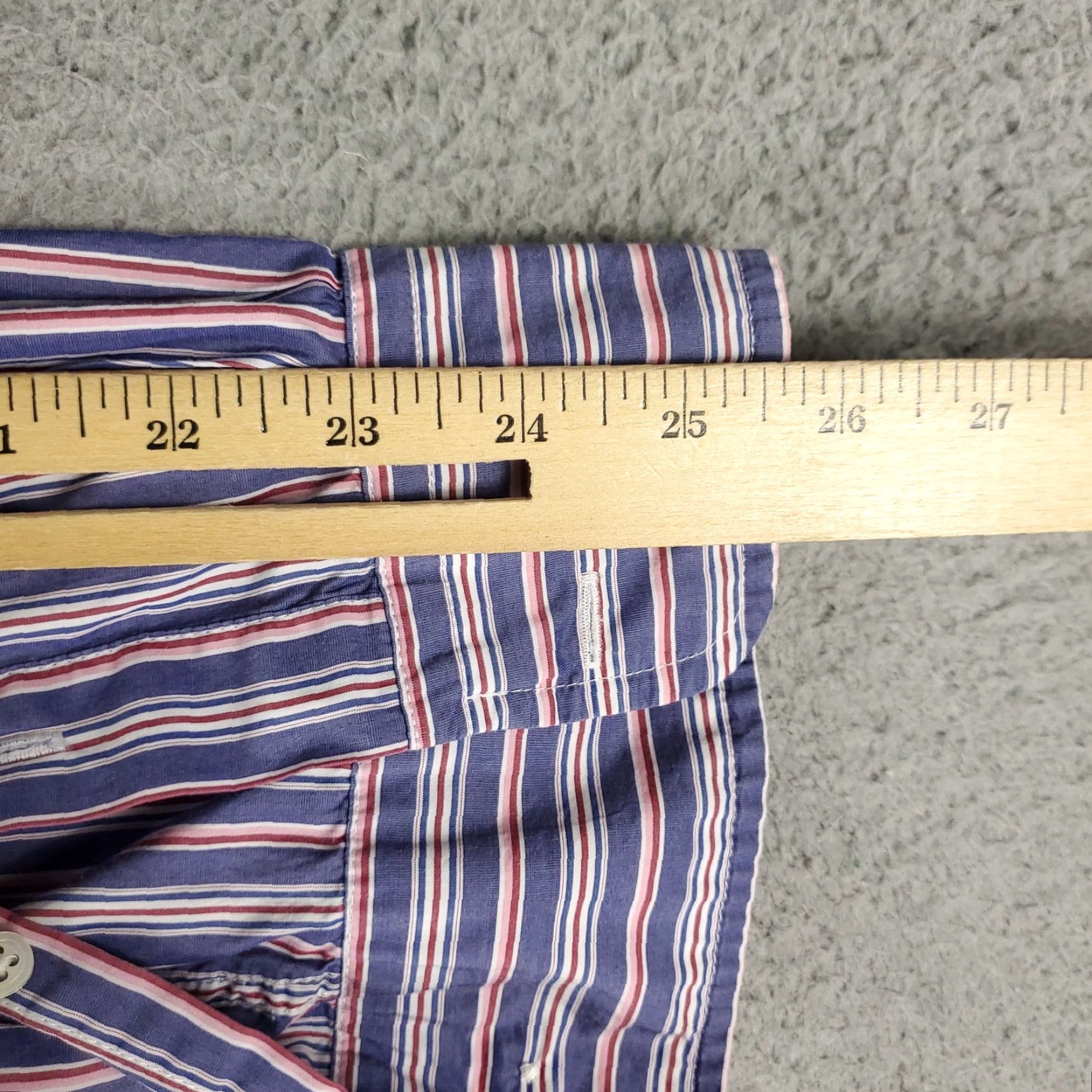Faconnable Faconnable Shirt Mens XL Blue Red White Striped Button-Up Classic French Woven Size 46R - 6 Thumbnail