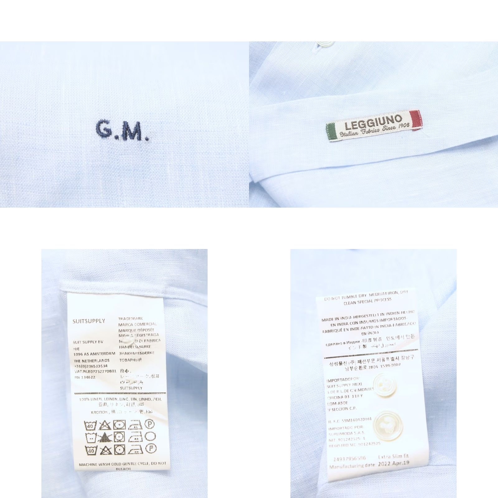 Suitsupply Suitsupply Extra Slim Fit Formal Shirt Men's XL Linen Spread Collar Button Up Size 46R - 8 Thumbnail