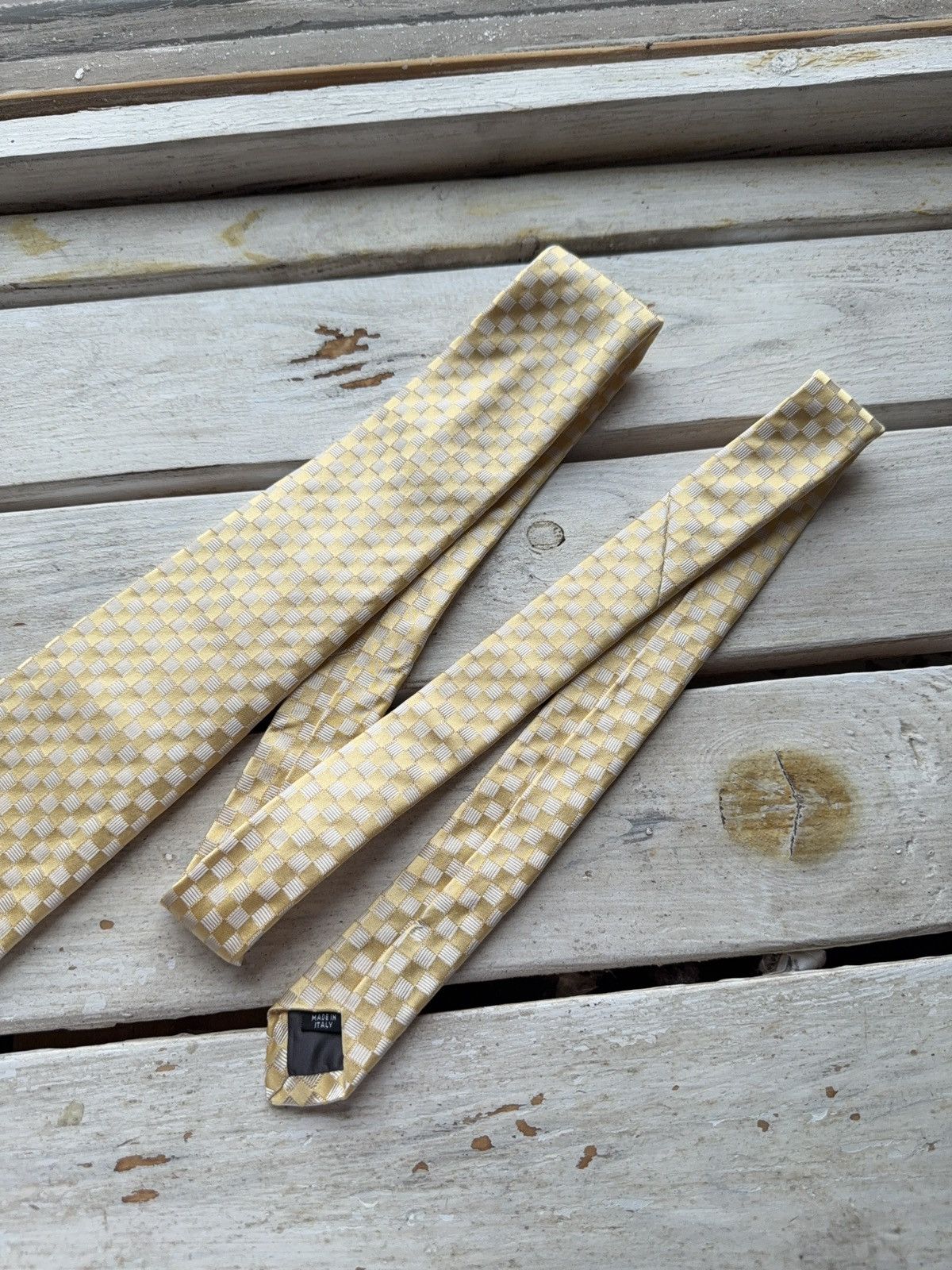Karl Lagerfeld Vintage Lagerfeld Silk Tie Yellow Checkered Pattern Italy Size ONE SIZE - 3 Thumbnail