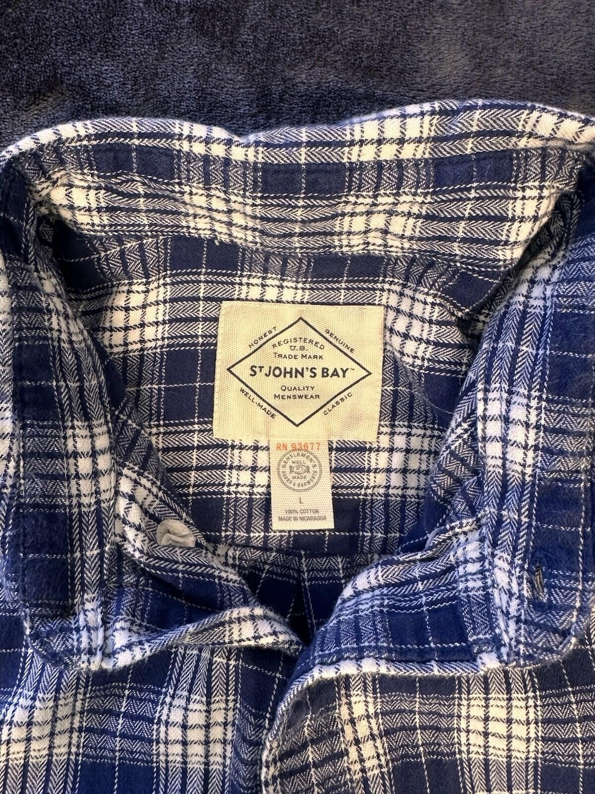 St. Johns Bay St John's Bay Men's Large Blue White Flannel Button-Down Size US L / EU 52-54 / 3 - 9 Thumbnail