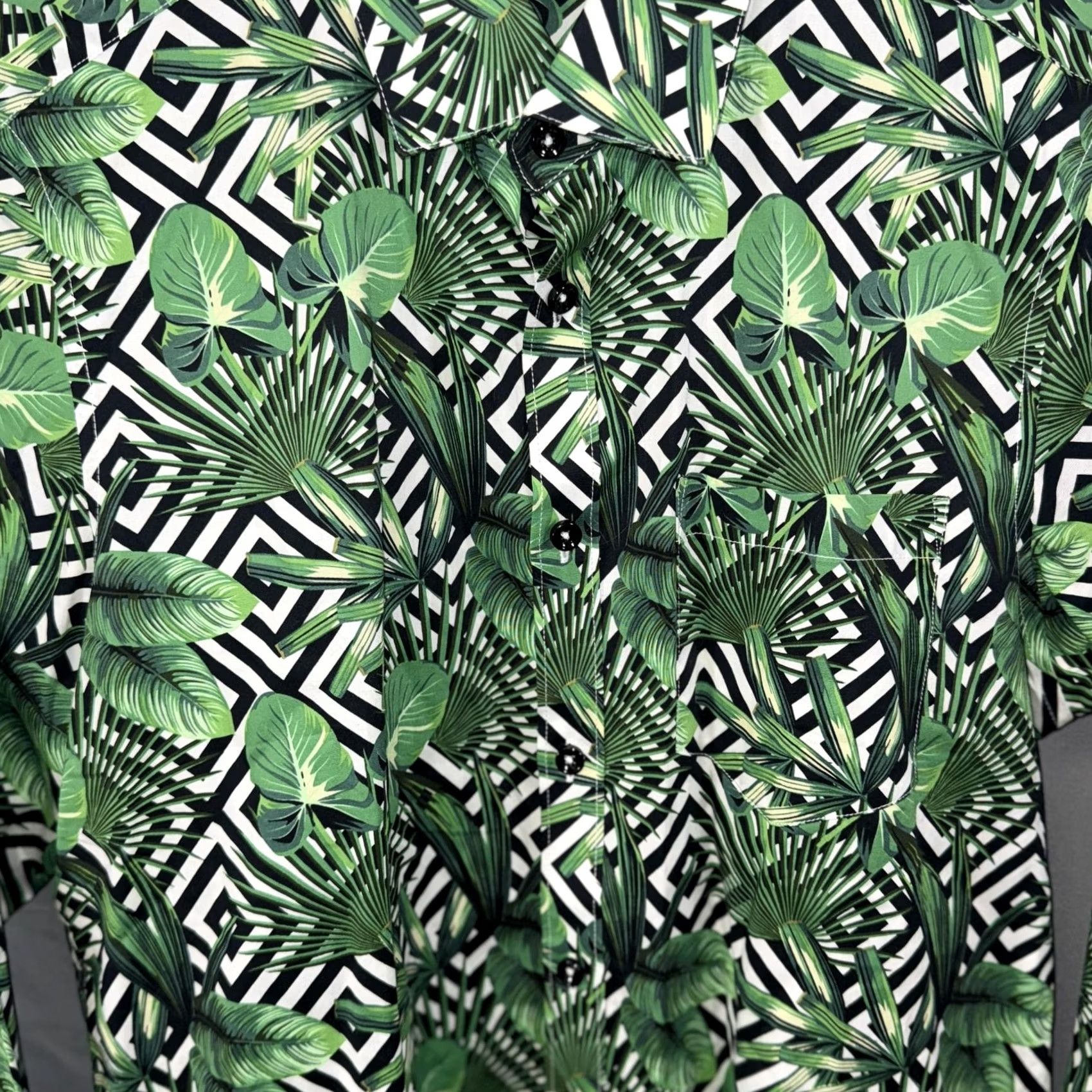 Vintage Paisley & Gray Shirt Mens M Green Tropical Palm Geometric Slim Fit Stretch Size US M / EU 48-50 / 2 - 3 Thumbnail
