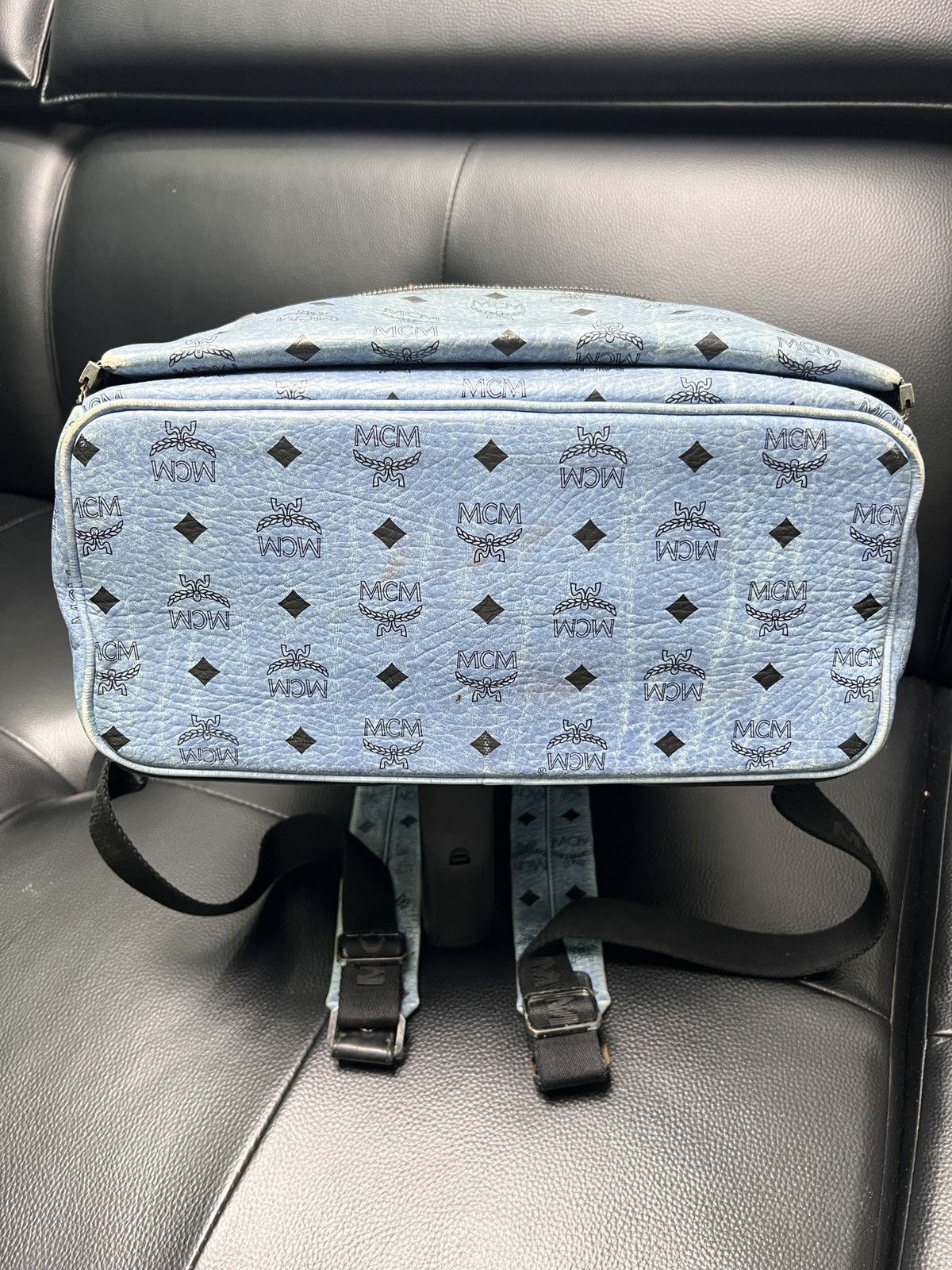 MCM MCM Dusty Blue Monogram Studded Backpack Size ONE SIZE - 12 Thumbnail