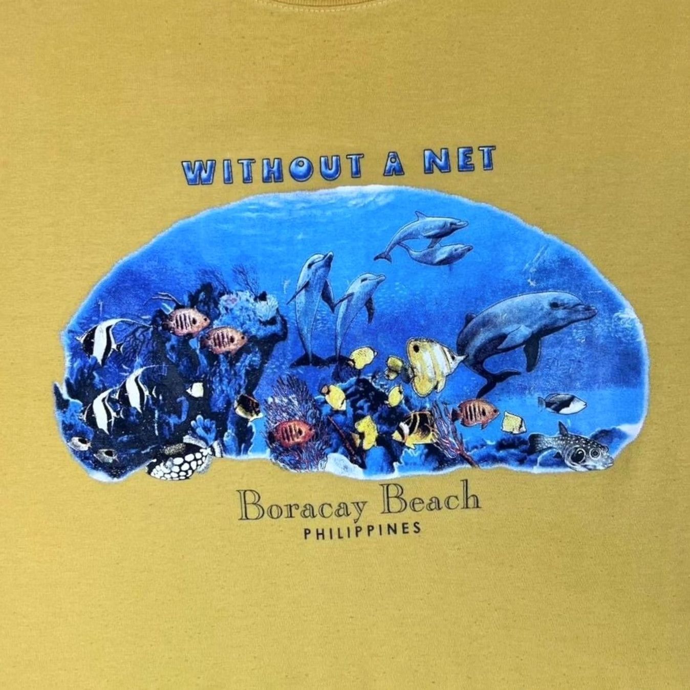 Vintage VINTAGE Boracay Beach Phillipines Dolphin Marine Souvenir Graphic T-Shirt XXL XL Men Short Sleeve Round Neck Yellow Graphic Print 90s Mens Size US XL / EU 56 / 4 - 4 Thumbnail