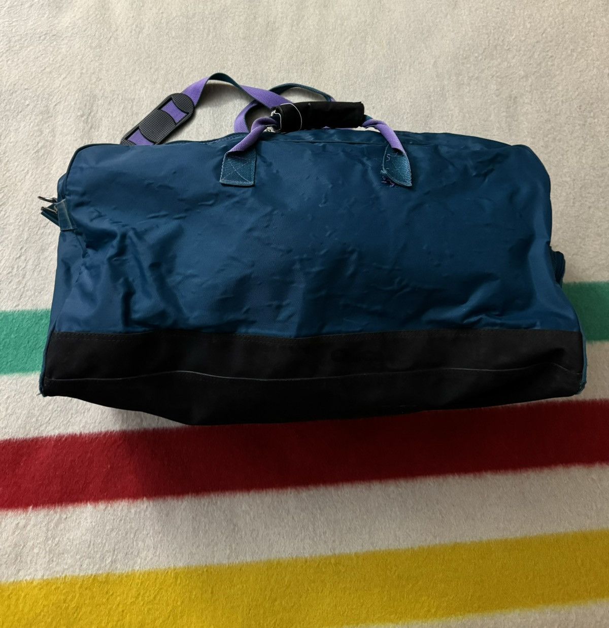 Nike × Vintage Vintage 80s 90s Purple Teal Aqua Nike Jumbo Duffle Bag BRS Size ONE SIZE - 10 Thumbnail