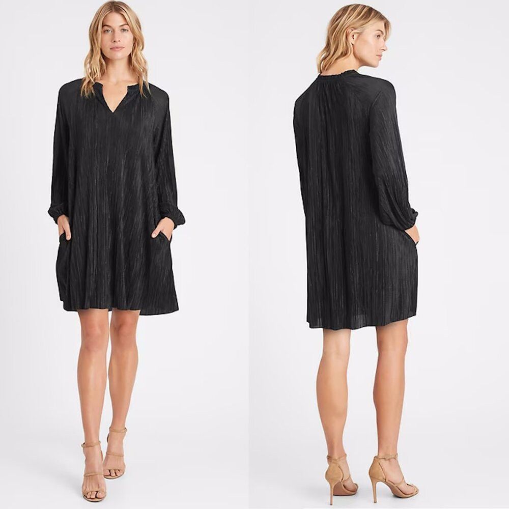 Banana Republic NWT New $119 Banana Republic Plisse Swing Black Long Sleeve Size M / US 6-8 / IT 42-44 - 1 Thumbnail