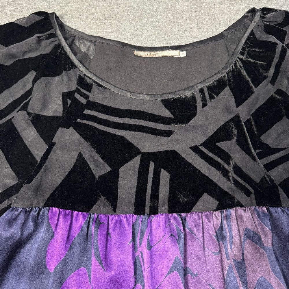 Anthropologie MINT Jodi Arnold Silk Short Sleeve Black Purple Geometric P Size M / US 6-8 / IT 42-44 - 6 Thumbnail