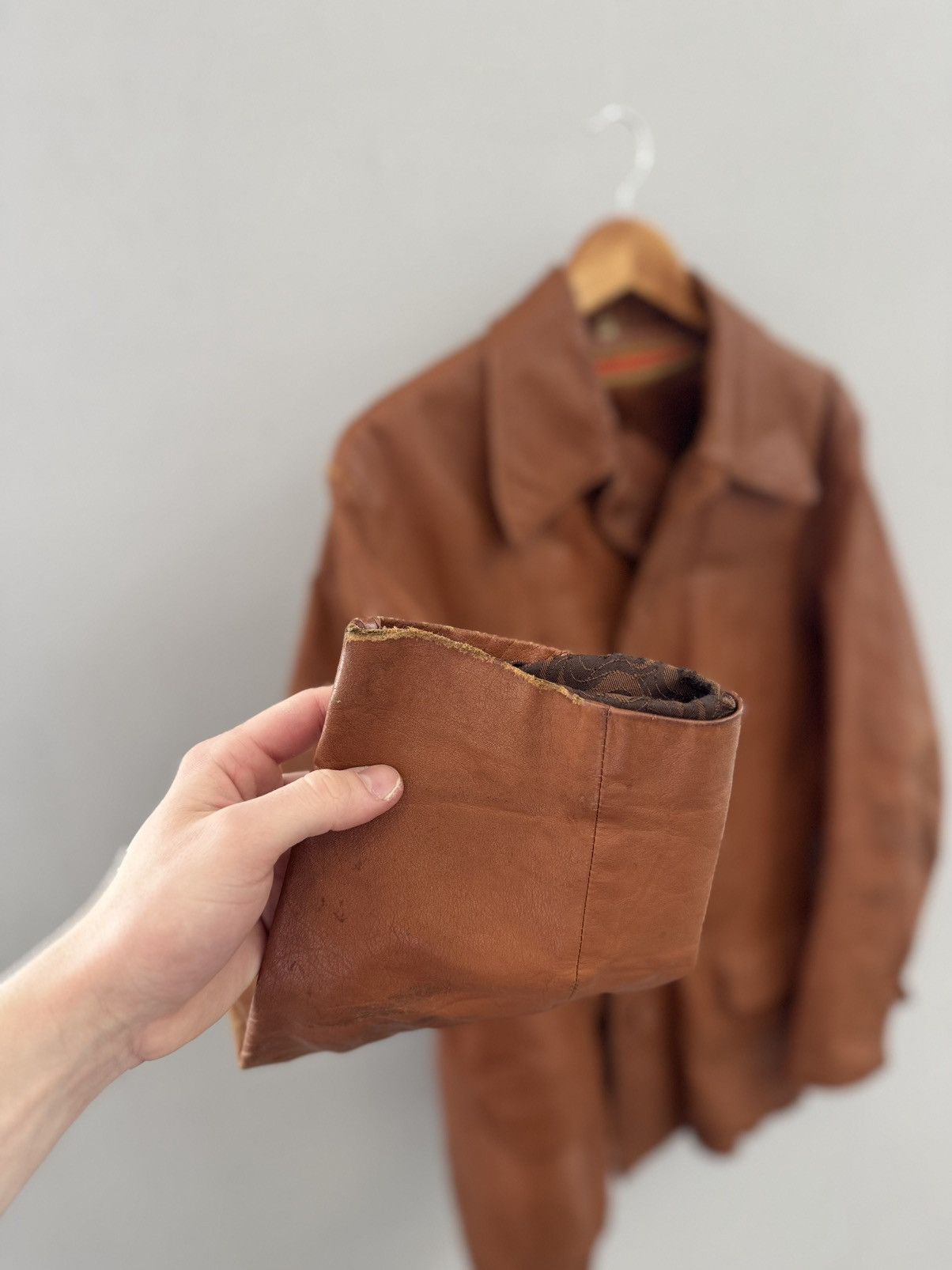 Other Vintage 90s Genuine Leather Racing Jacket Brown Biker Style Size US L / EU 52-54 / 3 - 4 Thumbnail