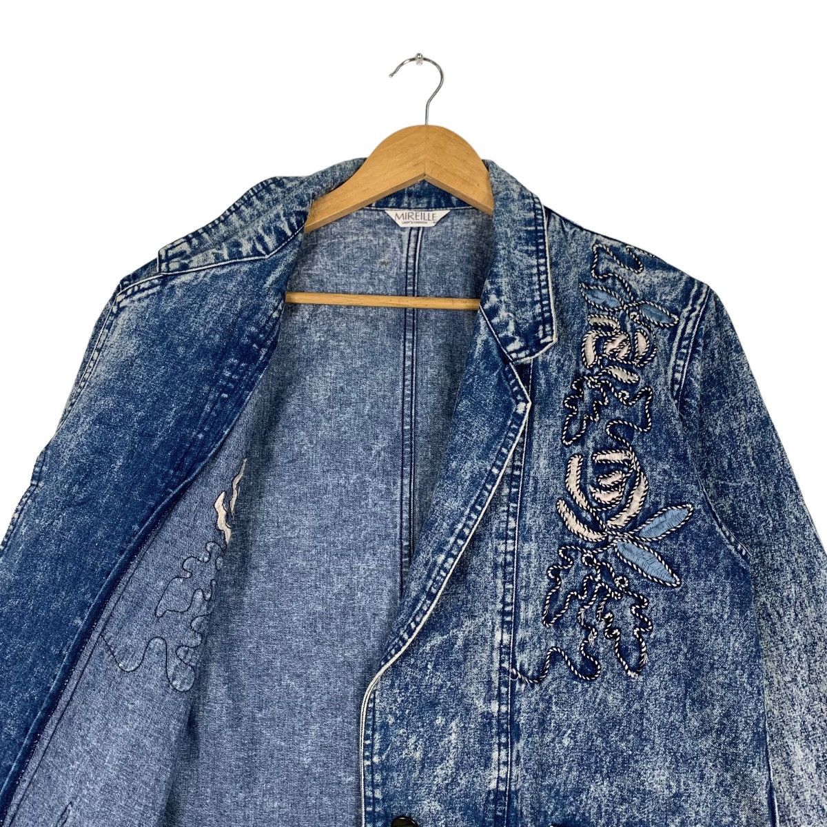 Japanese Brand MIREILLE Embroidery Logo Acid Wash Denim Jacket #1096-C50 Size L / US 10 / IT 46 - 10 Thumbnail
