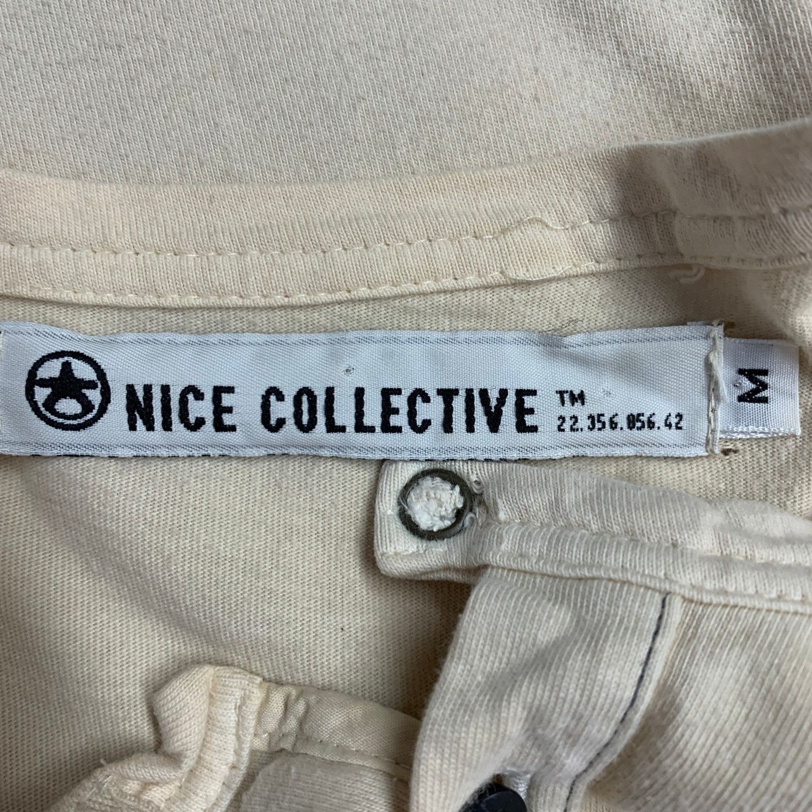Nice Collective Size M Cream Black Jersey Distressed Henley Pullover Size US M / EU 48-50 / 2 - 8 Thumbnail