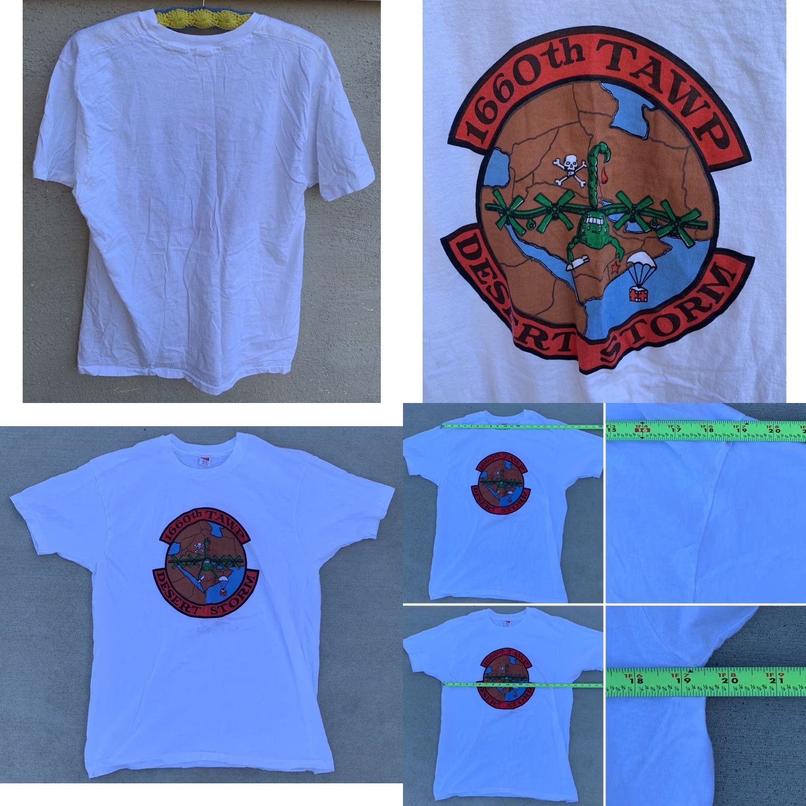 Hanes VINTAGE Hanes Desert Storm T-Shirt XL Men White Cotton Short Sleeve 90s Military USA Graphic Print Solid | 1660th TAWP Size US XL / EU 56 / 4 - 8 Thumbnail