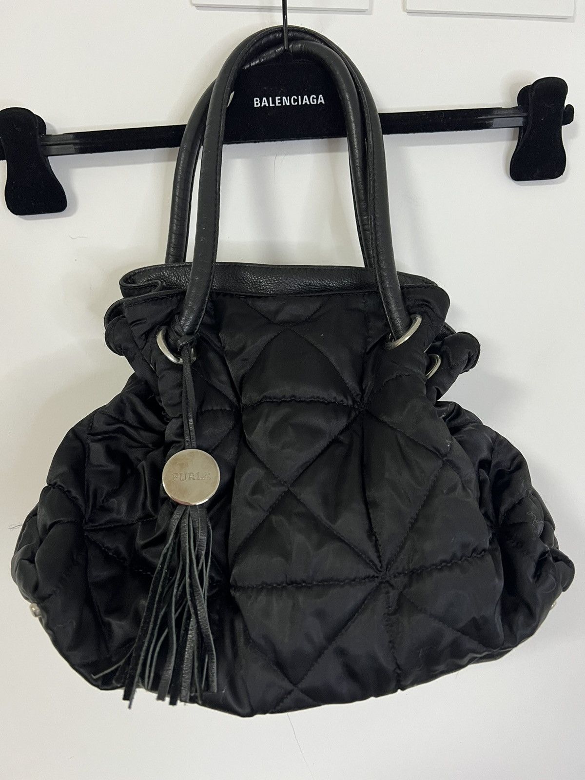 Furla Furla black satin bag double leather handles Size ONE SIZE - 1 Thumbnail