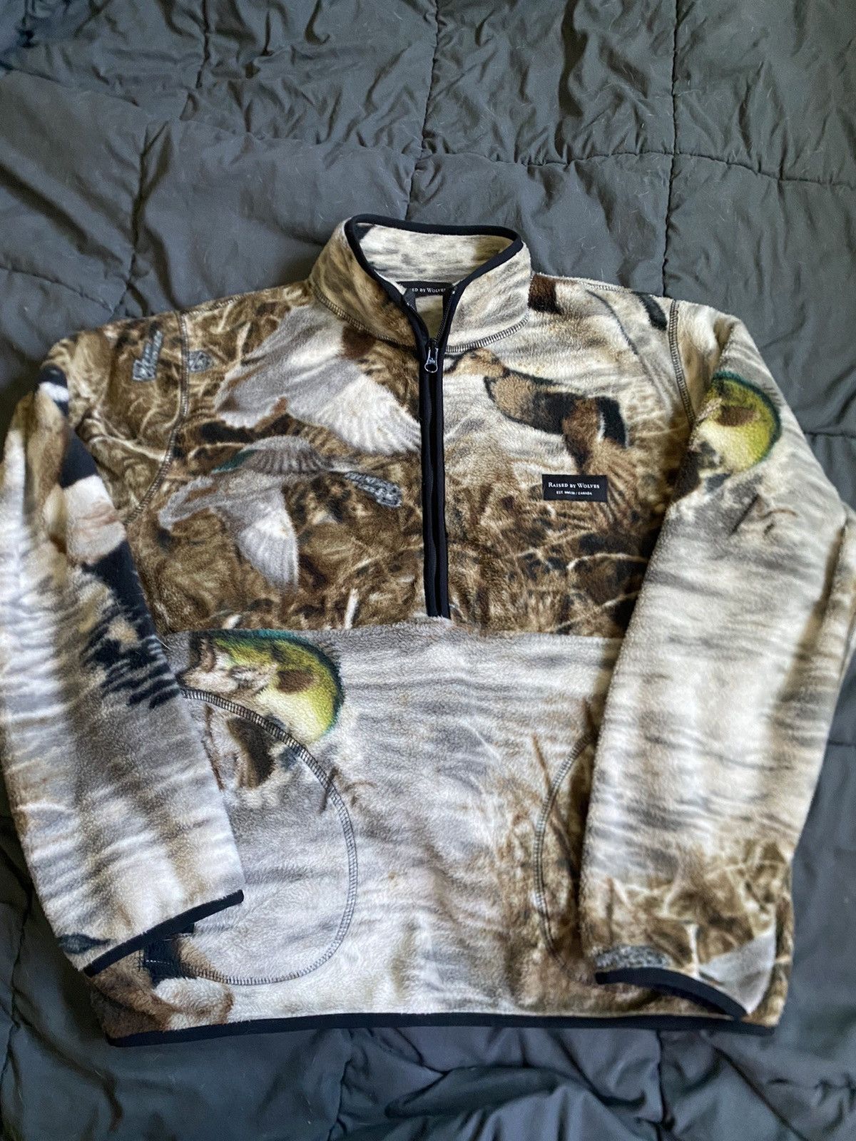image of Raised By Wolves Hunting Camo Fleece in Grey, Men's (Size Medium)