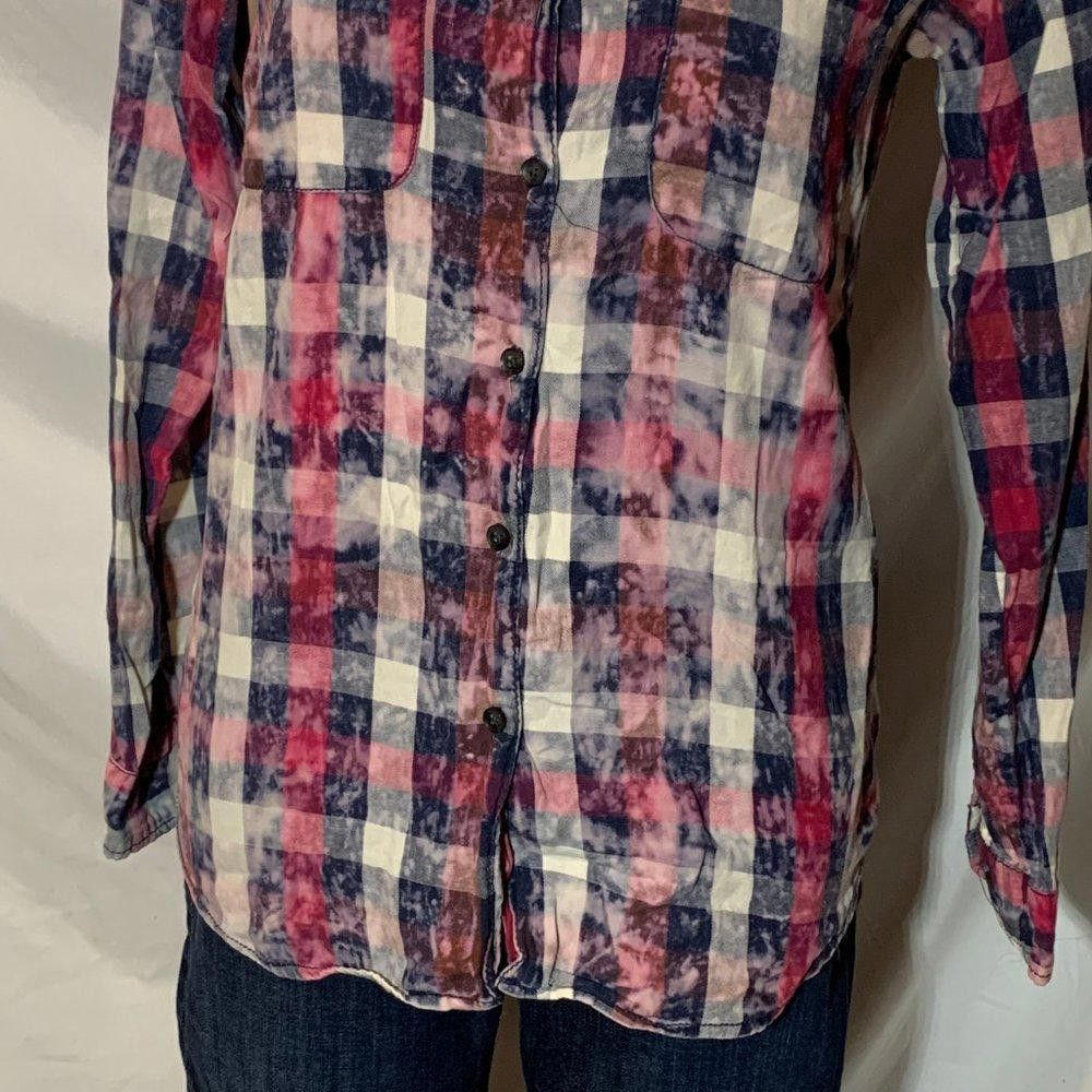Designer Vanilla Star Bleach Distressed Plaid Button Down S Size S / US 4 / IT 40 - 6 Thumbnail