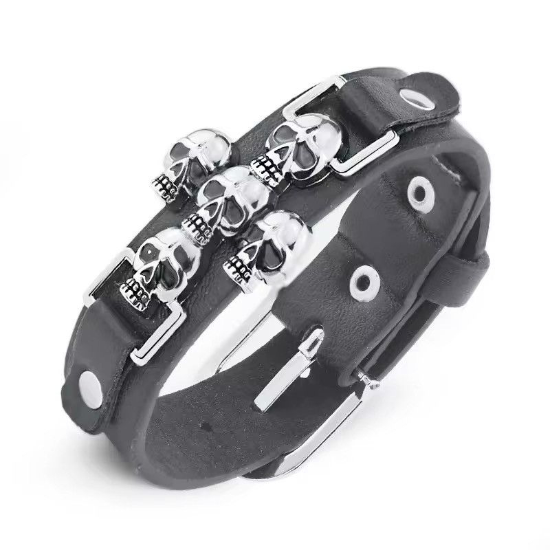 Vintage Skeleton Ordinary Skull Leather Belt Buckle Bracelets Size ONE SIZE - 1 Thumbnail