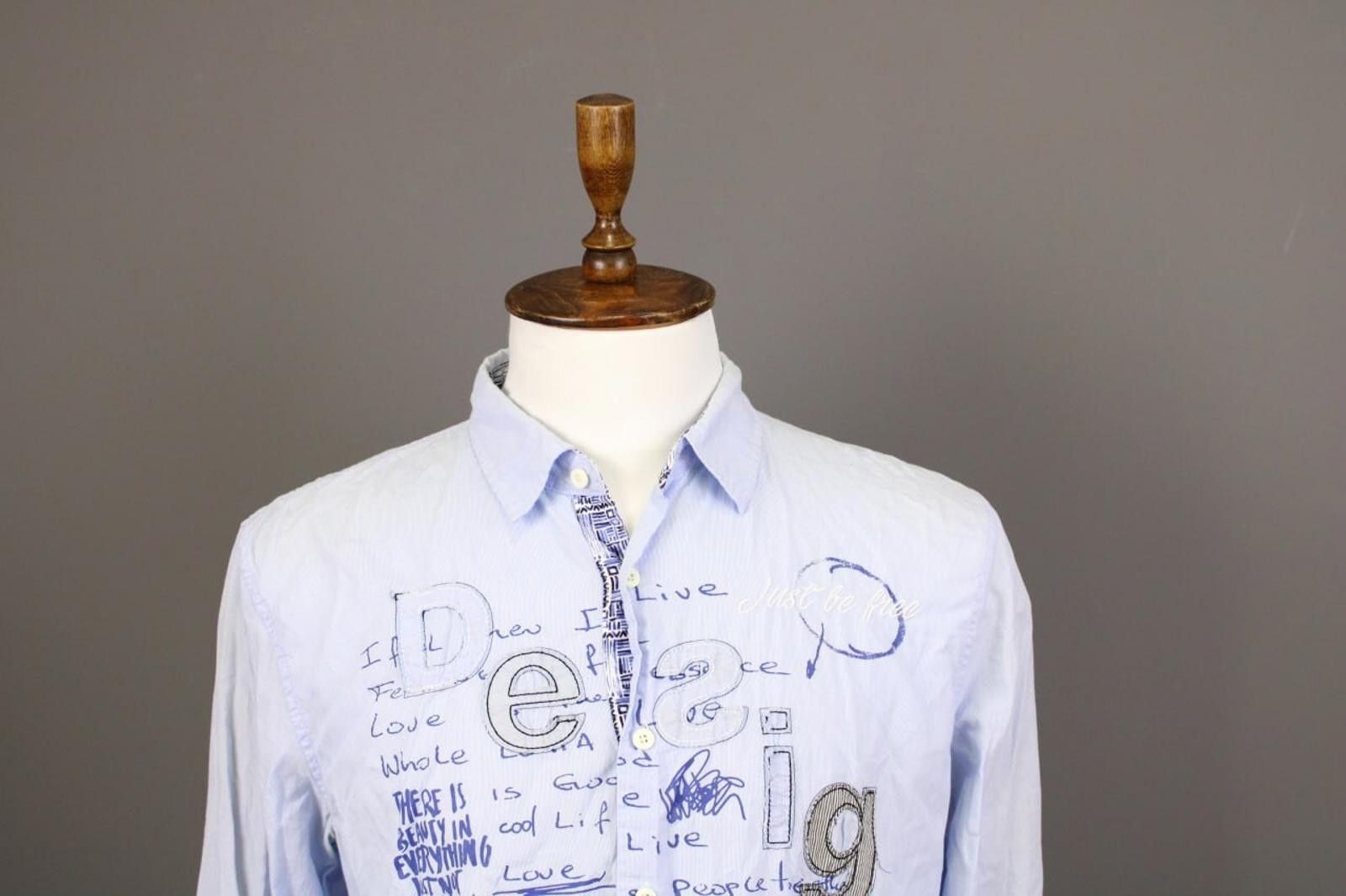Desigual Desigual Regular Fit Blue Big Embroidered Logo Shirt XL Size US XL / EU 56 / 4 - 2 Thumbnail