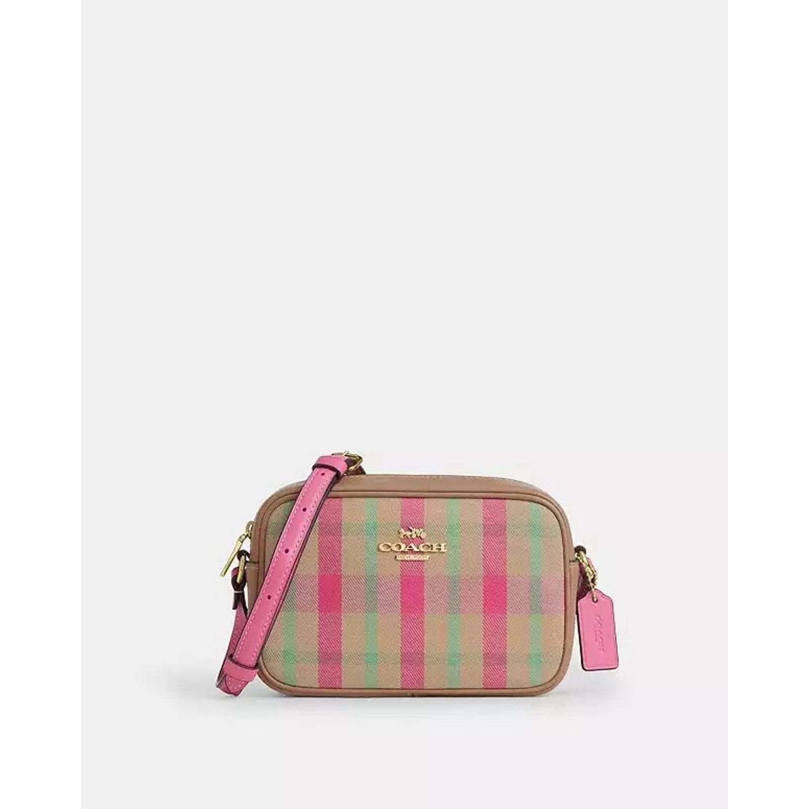 Coach NWT COACH Mini Jamie Camera Bag Plaid CBM37 Gold/Pink Size ONE SIZE - 5 Thumbnail