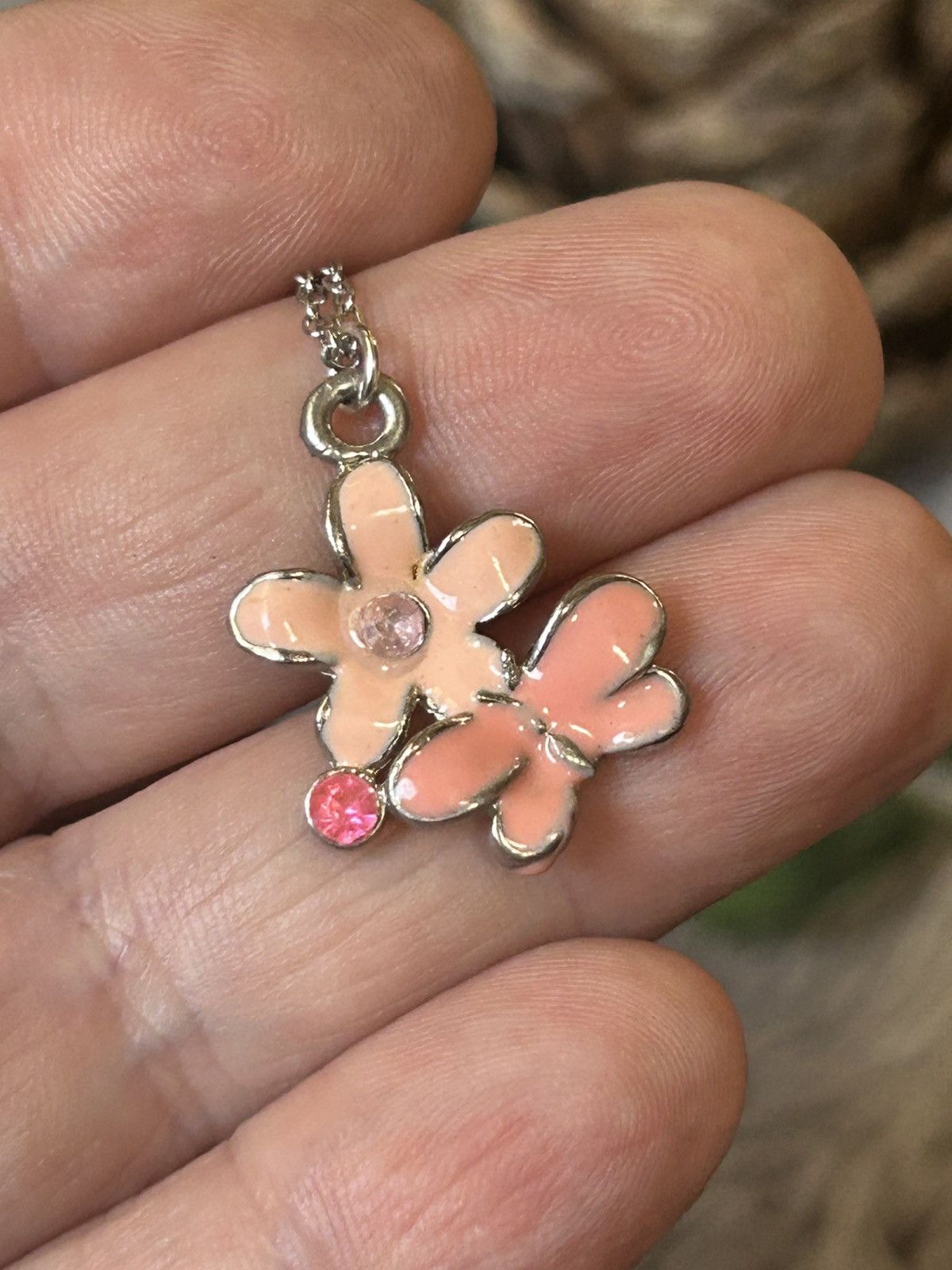 Handmade Handcrafted vintage enamel floral butterfly stone necklace Size ONE SIZE - 3 Thumbnail