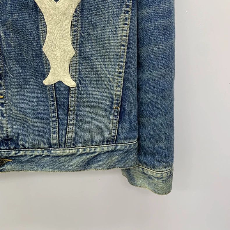 Gucci Blue letter washed old cotton lapel single-breasted l