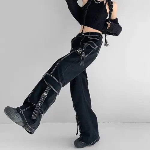 Other Multi Pockets Black Baggy Cargo Jeans Size 30" / US 8 / IT 44 - 4 Thumbnail