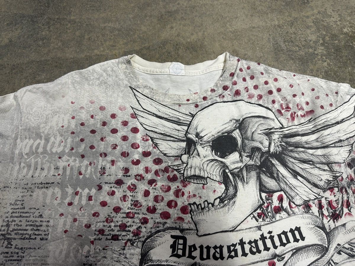 Affliction × Japanese Brand × Vintage Rare🔥Vintage Devastation Goth Skulls Shirt All Over Print Size US XL / EU 56 / 4 - 3 Thumbnail