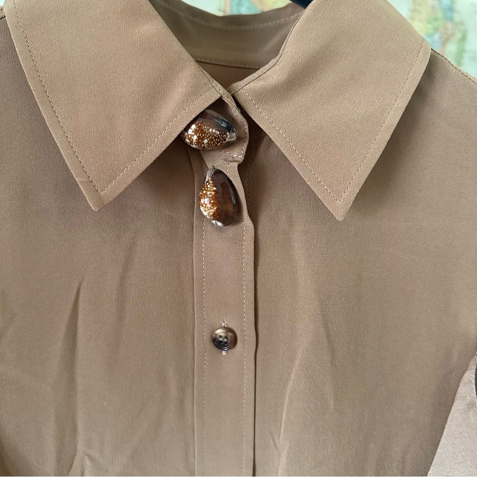 Burberry Burberry Camel Tan Draped Silk Blouse Women US2 Size XS / US 0-2 / IT 36-38 - 3 Thumbnail