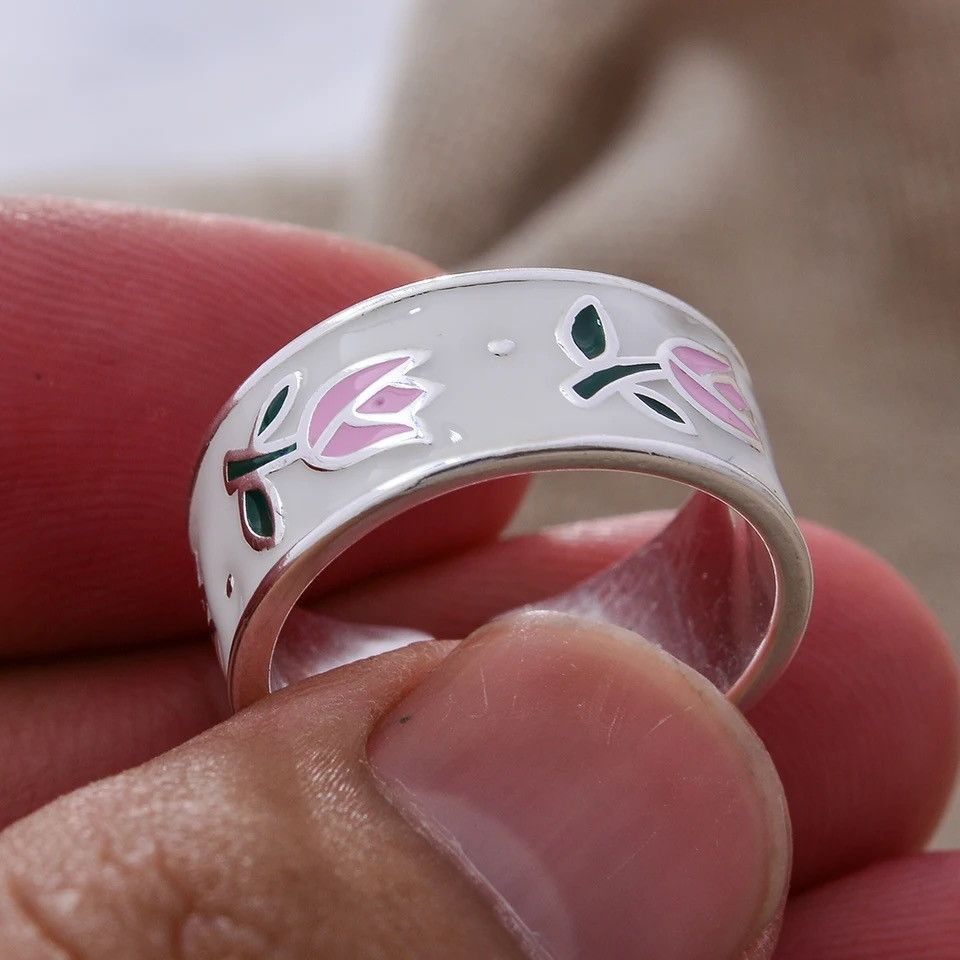 Japanese Brand × Jewelry × Vintage Sweet Rose Flower Dripping Glaze Ladies Ring Size ONE SIZE - 6 Thumbnail