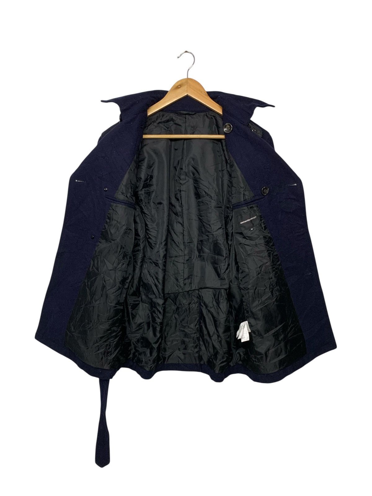 Designer × Japanese Brand × semanticdesign Rare‼️Semantic Design Wool Long Jacket Button Ups Navy Blue Size M / US 6-8 / IT 42-44 - 3 Thumbnail