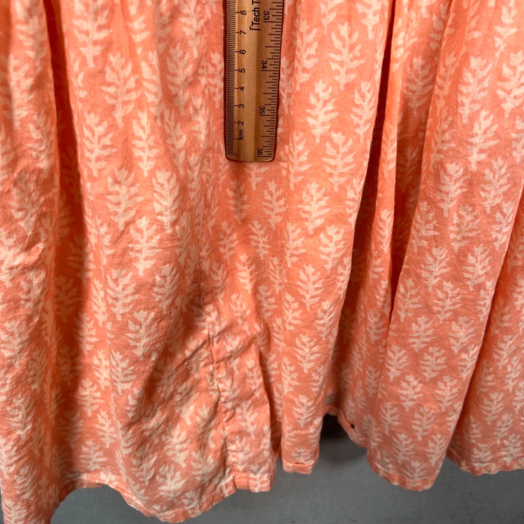 Vintage Matta Shirt Women Small Coral Pink Boho Maxi Dress Leaf Print Tiered Skirt Tie Neck Size 28" / US 6 / IT 42 - 7 Thumbnail