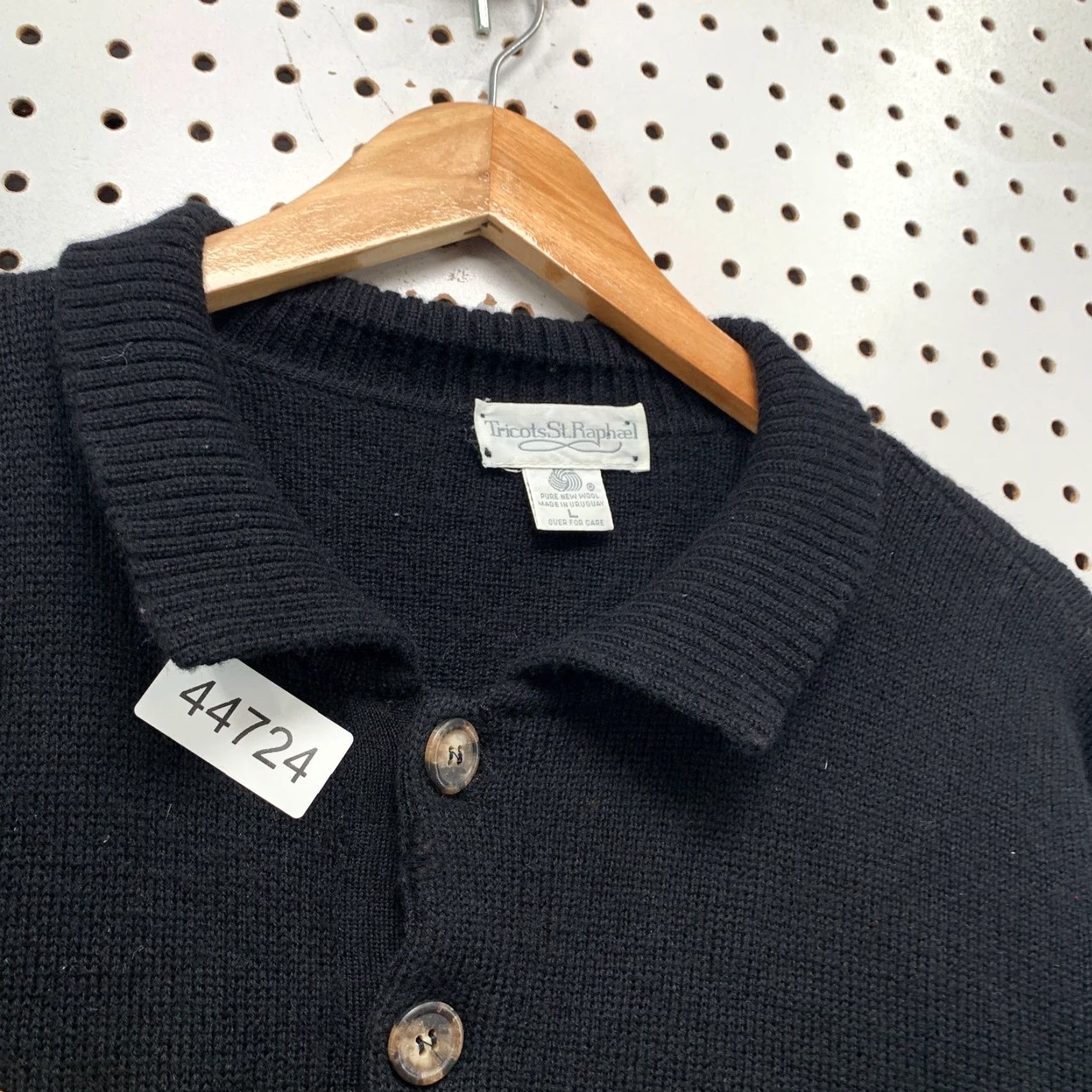 Vintage Vintage Tricots St Raphael Wool Sweater Mens Large Black Collared Leather Elbow Size US L / EU 52-54 / 3 - 6 Thumbnail