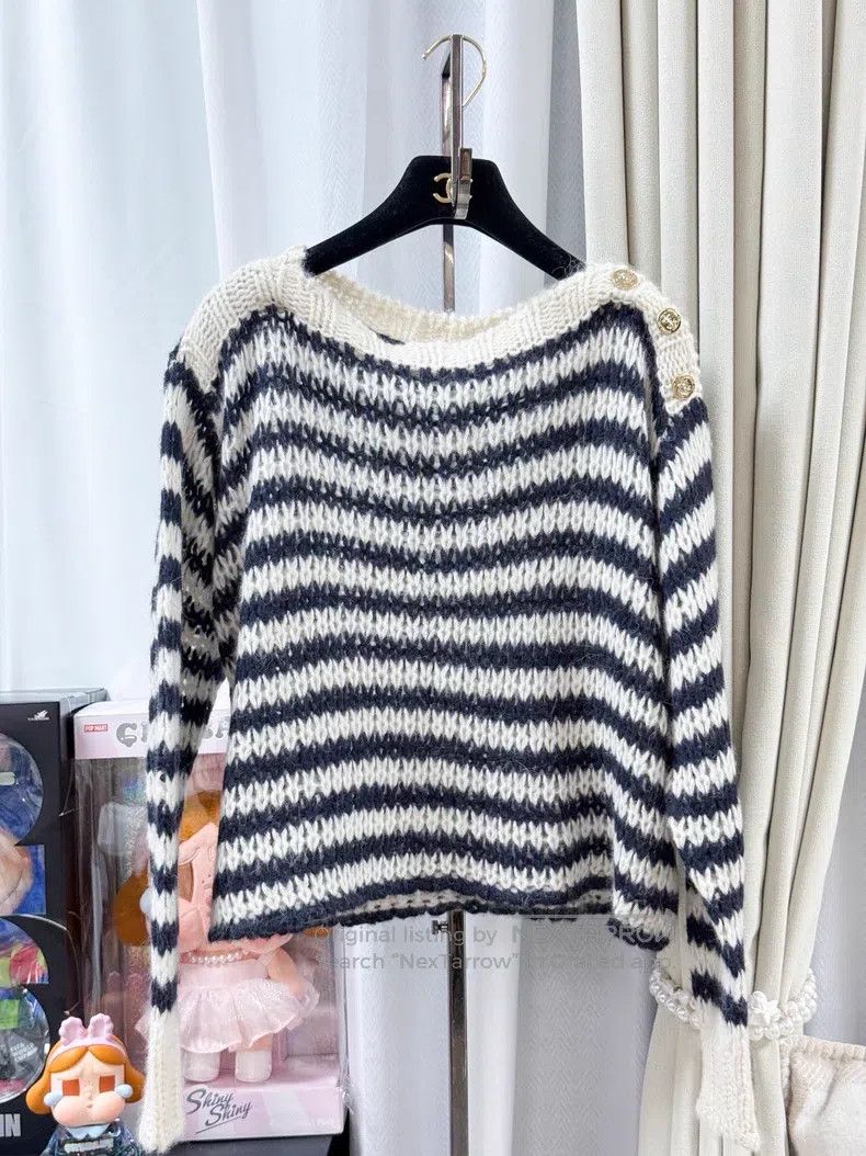 Dior Dior Black striped cashmere knitted gold anchor buckle lon Size XS / US 0-2 / IT 36-38 - 1 Thumbnail