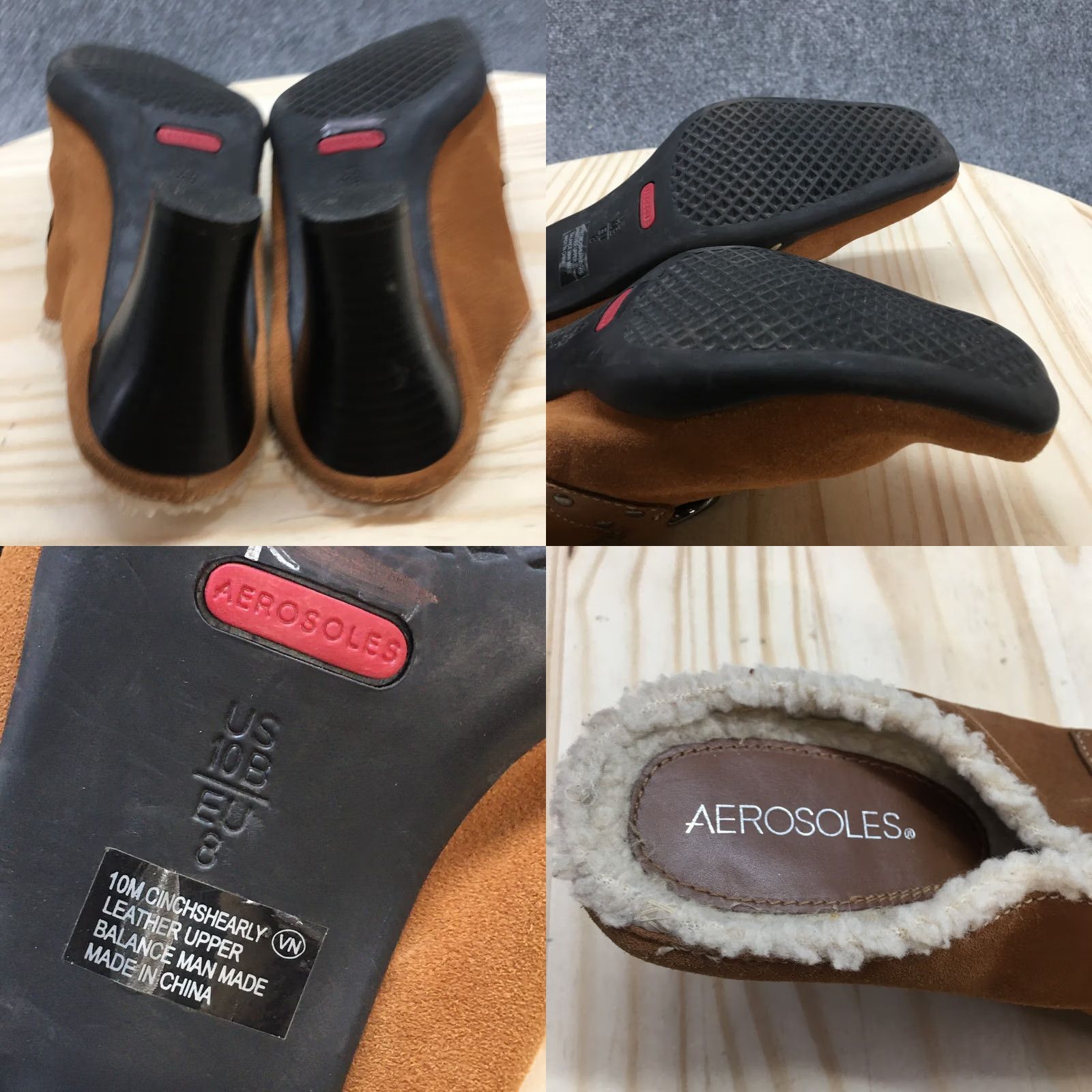 Vintage Aerosoles Heels Womens 10 B Cinch Shearly Mules Brown Leather Slip On Heels Block Fur Trim Size US 10 / IT 40 - 9 Thumbnail