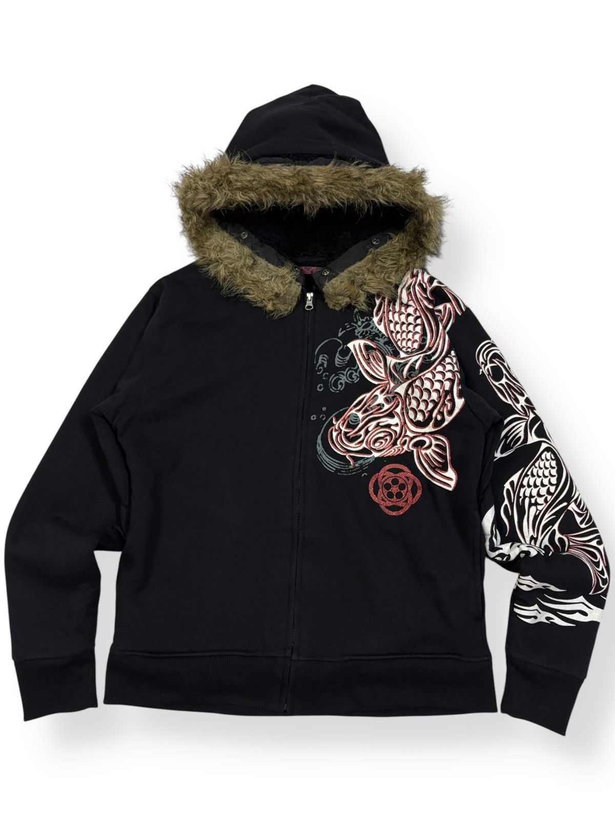 If Six Was Nine Japanese Brand Sukajan Koi Fish Printed Faux Fur Hoodie Size US M / EU 48-50 / 2 - 1 Thumbnail