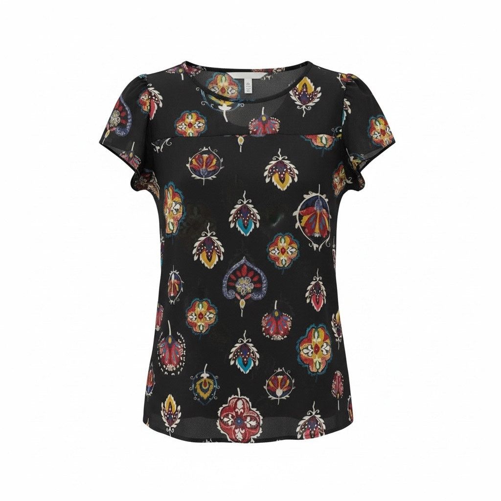 Loft LOFT Outlet Black Floral Short Sleeve Blouse Women’s XS Size XS / US 0-2 / IT 36-38 - 1 Thumbnail