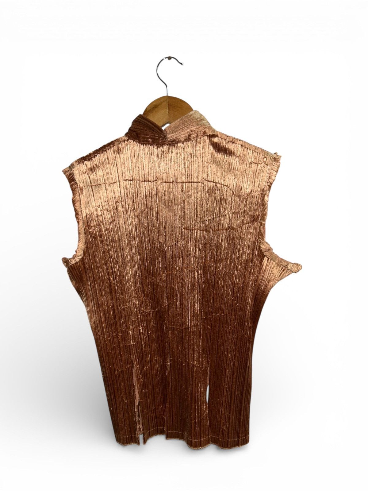 Pleats Please Issey Miyake Archival Sleeveless Mock Neck Top Metallic Bronze Gold Size M / US 6-8 / IT 42-44 - 6 Thumbnail