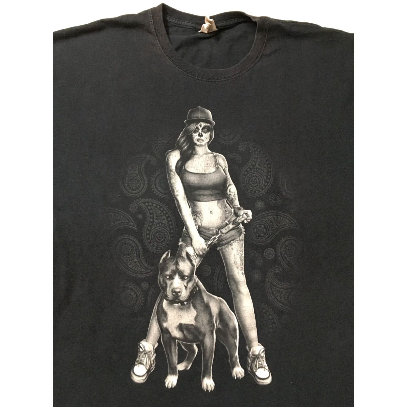 Fruit Of The Loom Vintage Black T shirt Fruit of the Loom bull dog pitbull chcana lady XL Size US XXL / EU 58 / 5 - 2 Thumbnail
