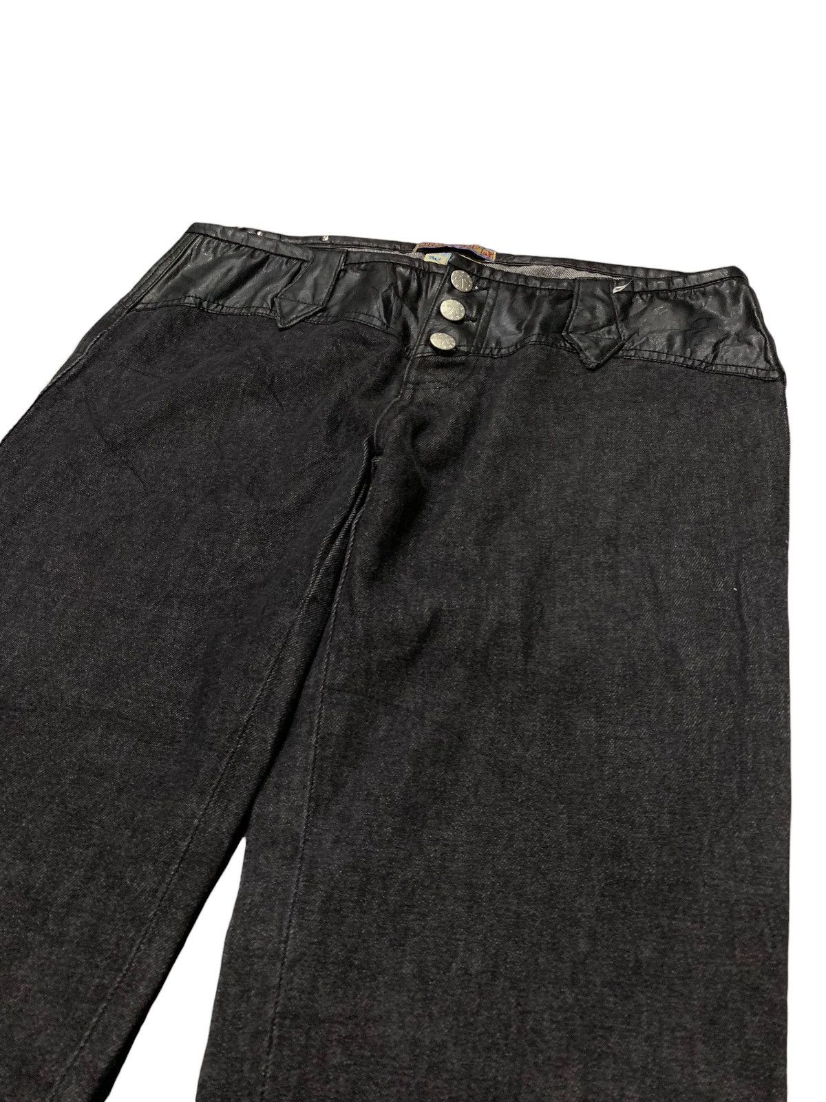 If Six Was Nine × Le Grande Bleu (L.G.B.) Vintage Balenciaga Style Leather Trimmed Zipper Flared Jeans Size US 30 / EU 46 - 3 Thumbnail