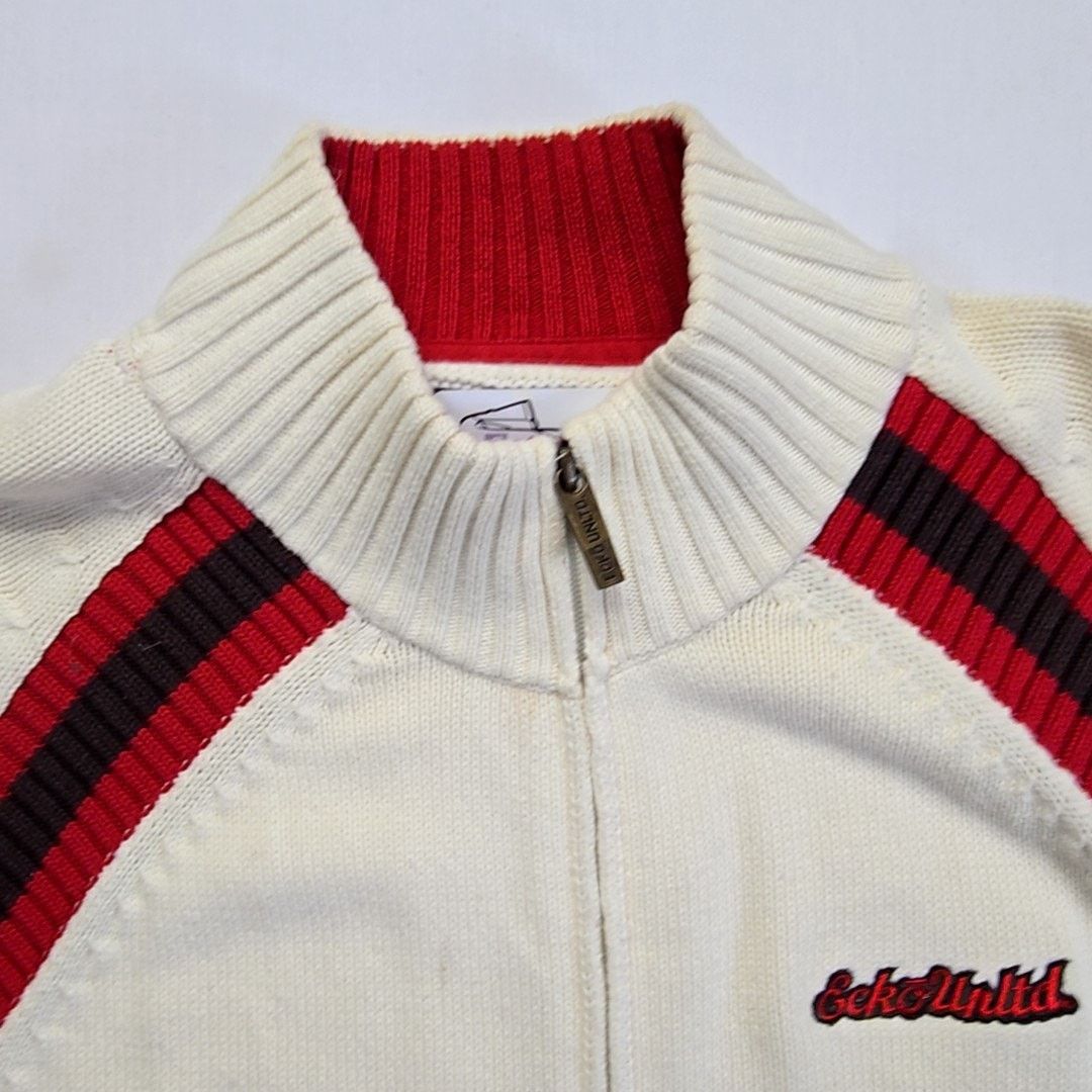 Ecko Unltd. Ecko Unltd Knit Sweater Red Stripe Full Zip Cream XXL Y2K Size US XXL / EU 58 / 5 - 7 Thumbnail