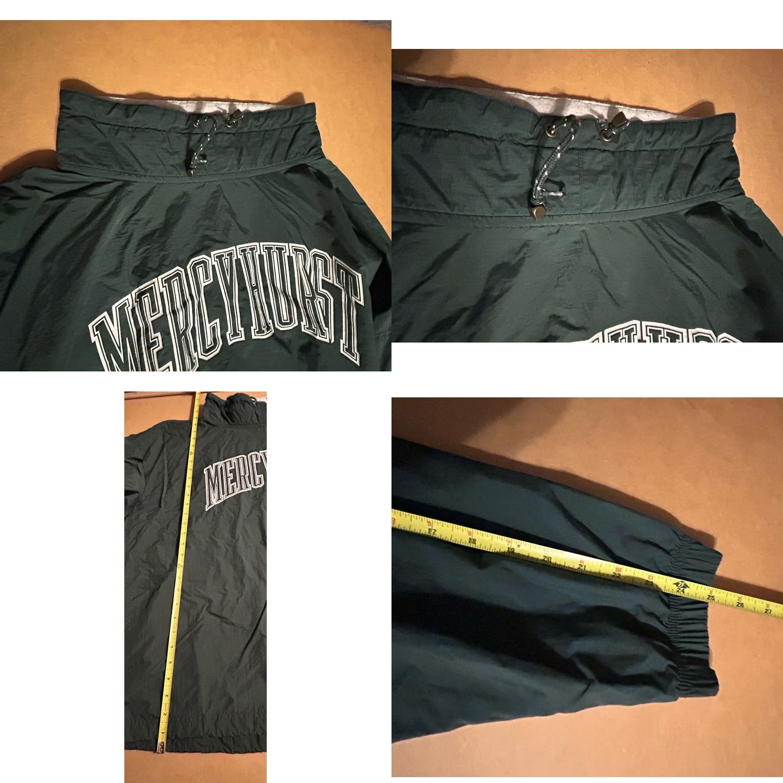 Vintage VTG Mercyhurst University Pullover Windbreaker Unisex Adults 2XL Green Mock Neck Nylon Jacket Mid-Length Solid Centered Chest 64 In Classic Fit Size US XXL / EU 58 / 5 - 10 Thumbnail