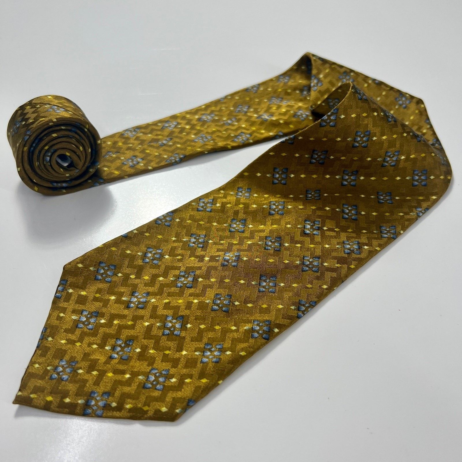 Calvin Klein Calvin Klein Collection Men Tie Gold 100% Silk Woven Necktie Size ONE SIZE - 1 Thumbnail