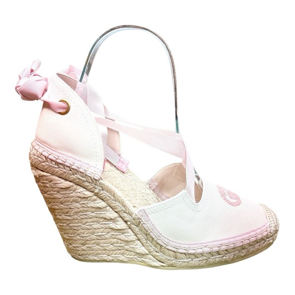 Gucci GUCCI Judit Espadrille Wedge Sandals White Pink GG Lace Up E Size US 8.5 / IT 38.5 - 3 Thumbnail