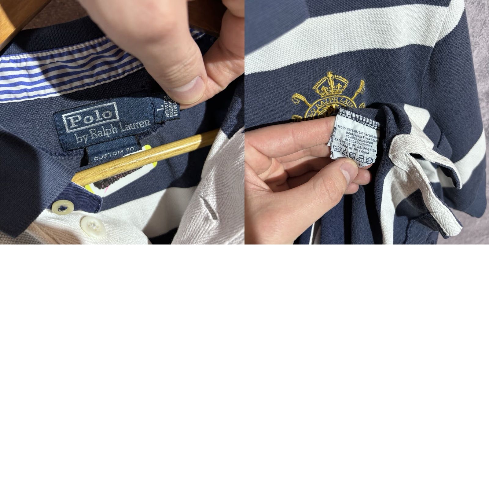 Polo Ralph Lauren Rugby New York Striped Polo Shirt Men Custom Fit Size L Multicolor Polo Shirt Mens