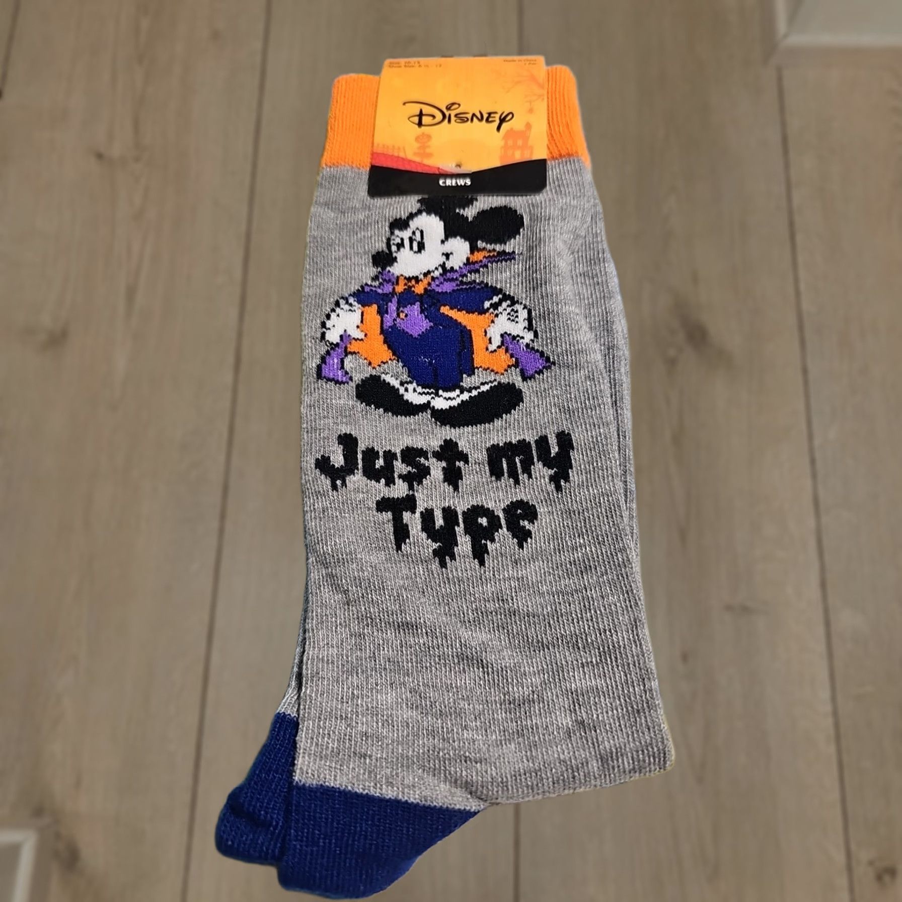 Disney Disney Mickey Mouse Vampire “Just My Type” Socks Crew 10-13 Unisex Adults Gray 98% Polyester 2% Spandex N/A 1 Pair Size ONE SIZE - 1 Thumbnail