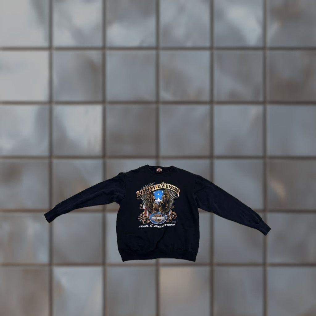 Harley Davidson VINTAGE Harley-Davidson 3D Emblem Sweatshirt Large Black Mens Crewneck Graphic Print 90s USA Eagle Heavyweight US Smooth Cotton Size US L / EU 52-54 / 3 - 1 Thumbnail