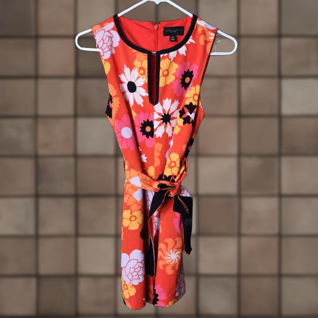 Victoria Beckham Victoria Beckham for Target Retro Mod Floral Romper XS Orange Women One-Piece Pockets Keyhole Back Zipper Festival 60s Bohemian Size 26" / US 2 / IT 38 - 1 Thumbnail