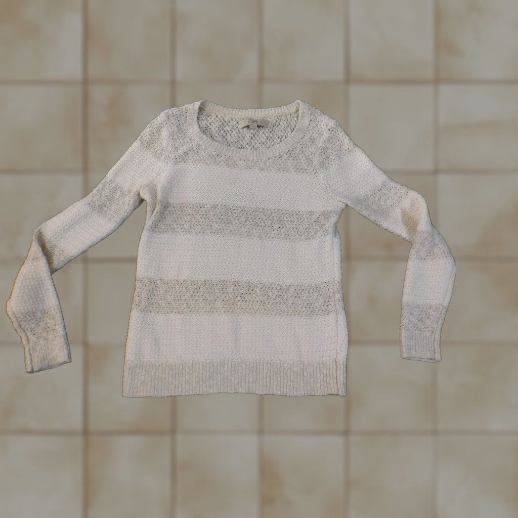 Loft LOFT Sweater Pullover Women Medium Beige Stripe Knit Cotton Acrylic Rib Knit Round Neck Long Sleeve Regular Fit Vintage No Size M / US 6-8 / IT 42-44 - 1 Thumbnail
